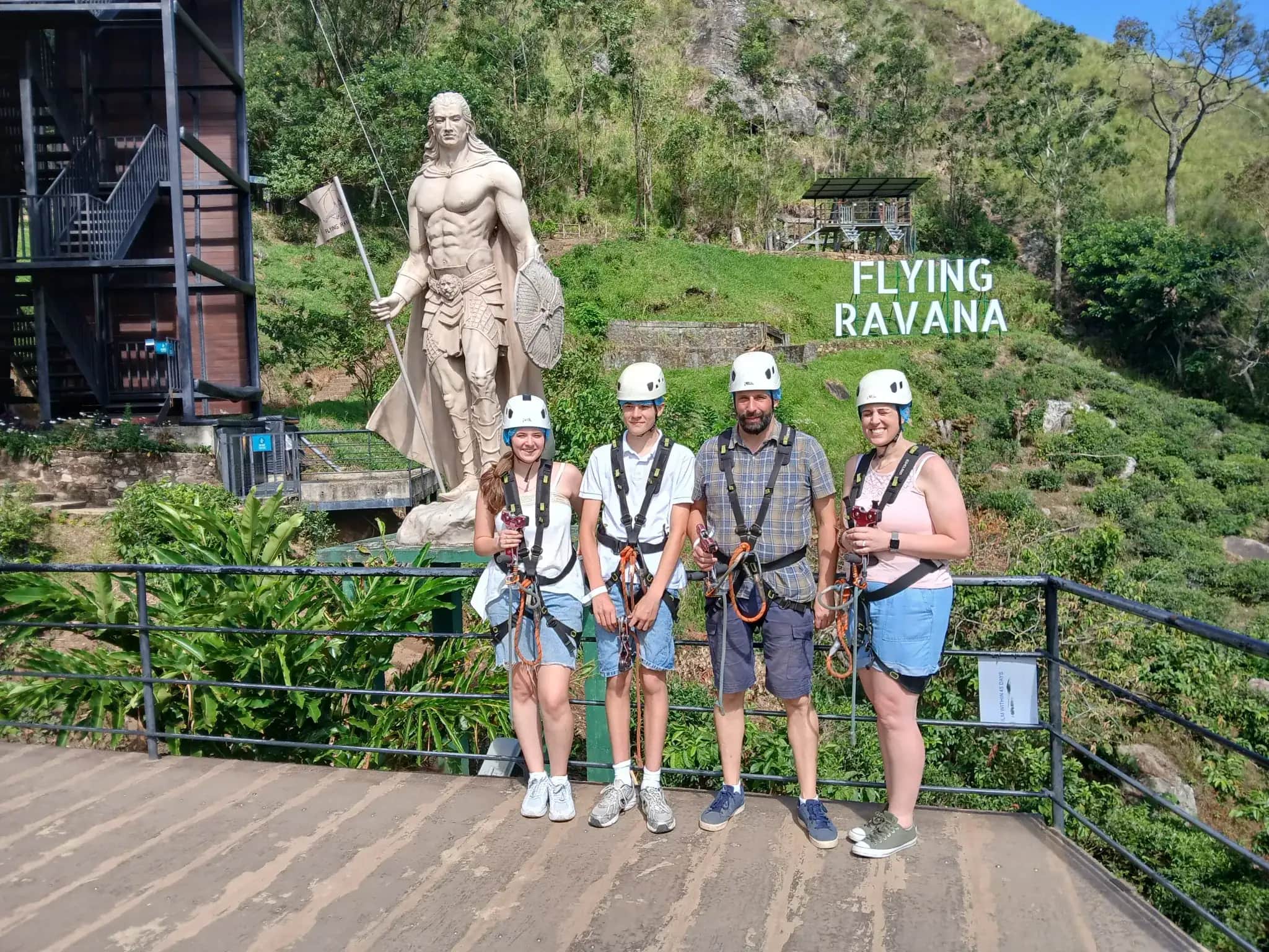 Travellers harnessed for the Flying Ravana zipline at Ella, Sri Lanka