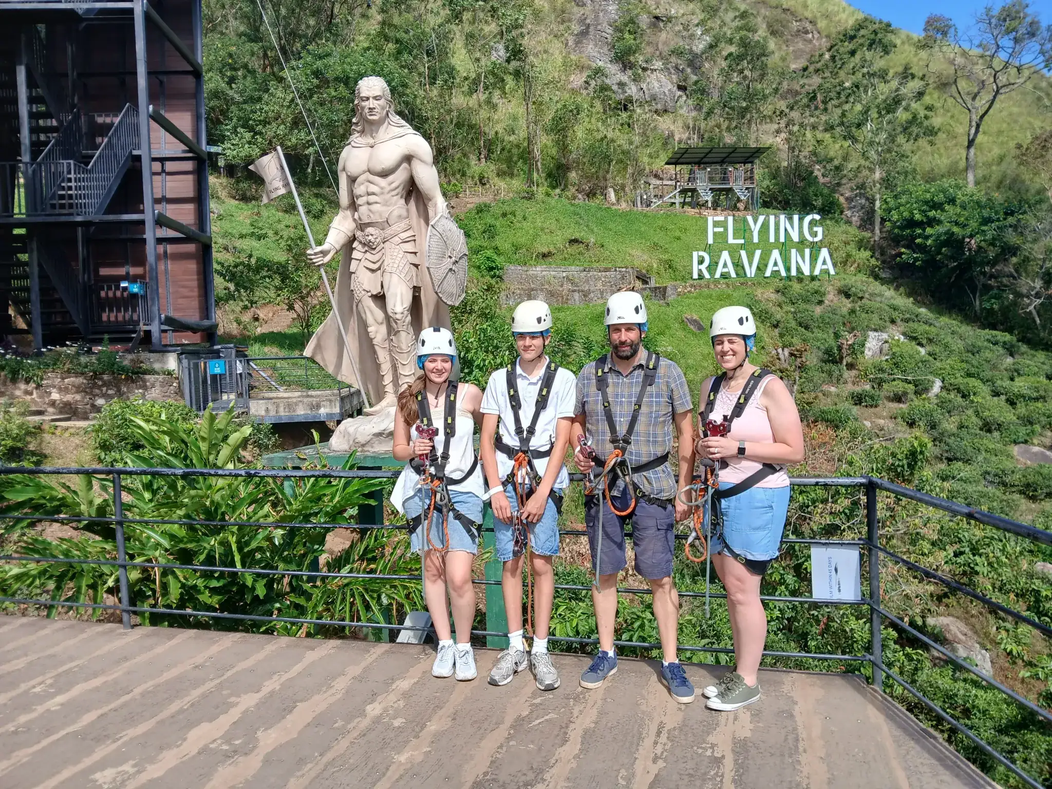 Travellers harnessed for the Flying Ravana zipline at Ella, Sri Lanka